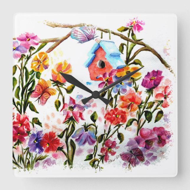 RELOJ CUADRADO DOG PAW IMPRESIONA CASA DE AVES (Anverso)