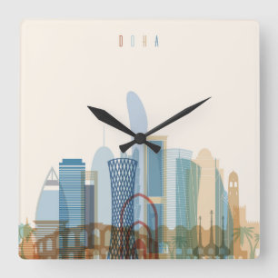 Reloj Cuadrado Doha, Qatar City Skyline
