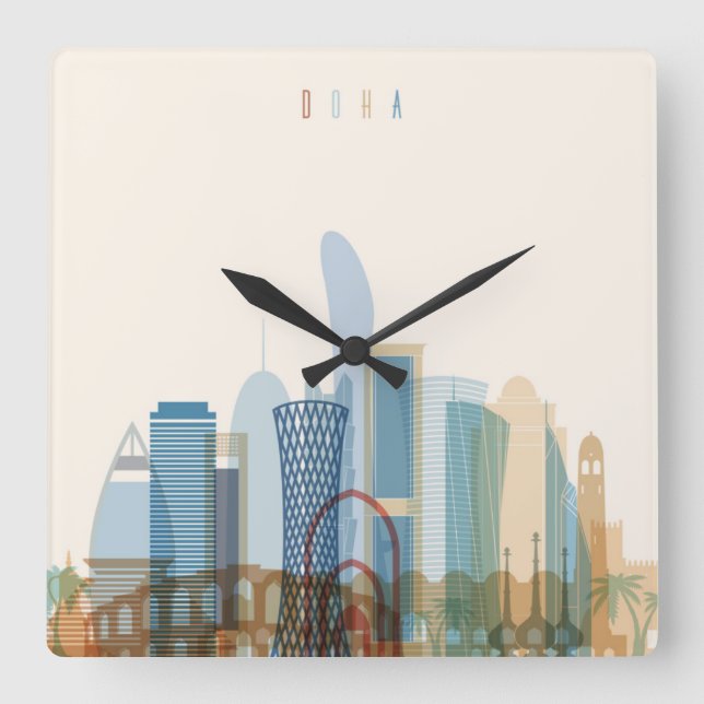 Reloj Cuadrado Doha, Qatar | City Skyline (Anverso)