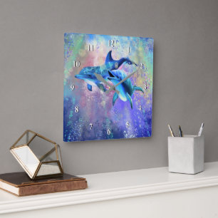 Reloj Cuadrado Dolphin Wall Clock Happy Couple