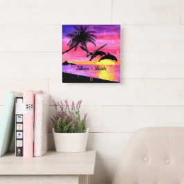 Reloj Cuadrado Dolphins Tropical Paradise Personalized Wall Clock