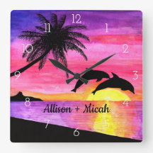 Dolphins Tropical Paradise Personalized Wall Clock