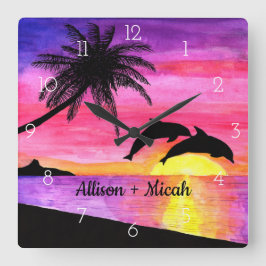 Reloj Cuadrado Dolphins Tropical Paradise Personalized Wall Clock