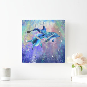 Reloj Cuadrado Dolphins Wall Clock Happy Pareja
