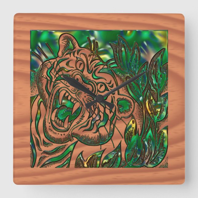 Reloj Cuadrado Domando al tigre (Anverso)