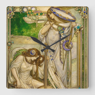 Reloj Cuadrado Doncellas de la Música Art Nouveau Ilustración Vin