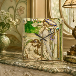 Reloj Cuadrado Doncellas de la Música Art Nouveau Ilustración Vin