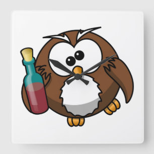 RELOJ CUADRADO "¿DÓNDE ESTÁ EL FIESTA?" DRUNKEN OWL