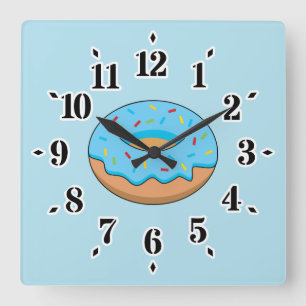 Reloj Cuadrado Donut de escarcha azul con Personalizado Sprinkles
