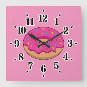Reloj Cuadrado Donut de fresa con Personalizado Sprinkles