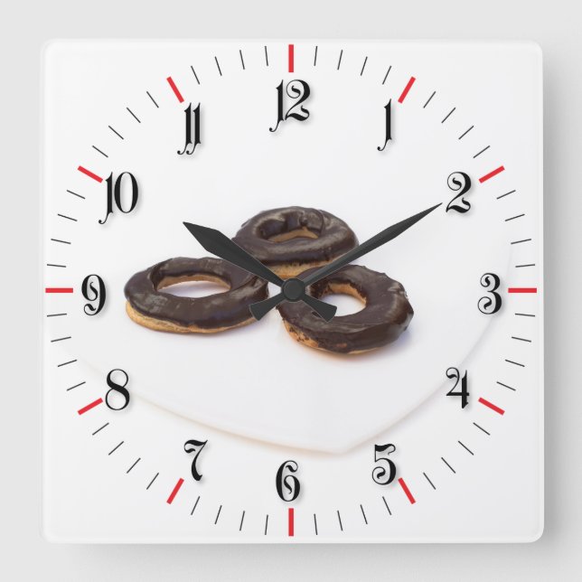 Reloj Cuadrado Donuts de chocolate (Anverso)