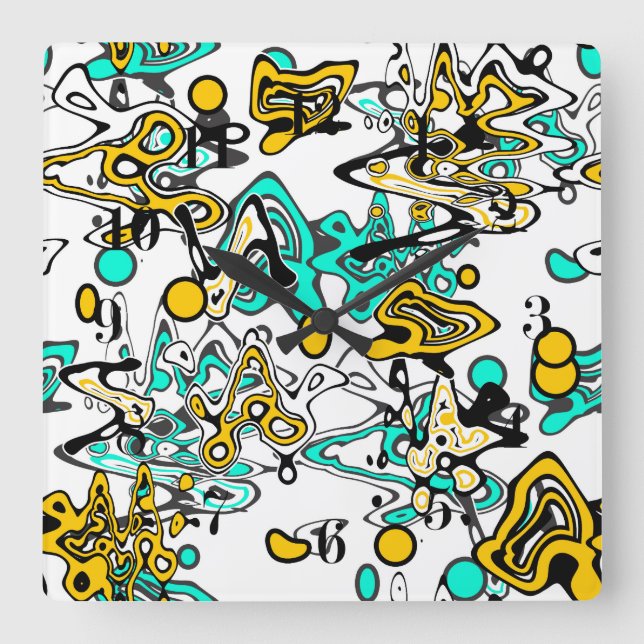 Reloj Cuadrado Doodle, abstracto (Anverso)