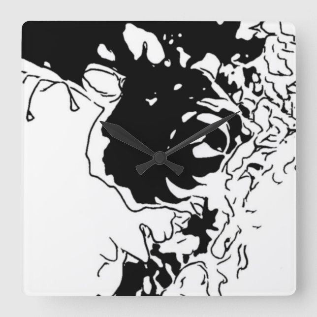 Reloj Cuadrado Doodle de Flor (Anverso)