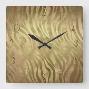 Reloj Cuadrado Dorado Lujo Lujoso Zebra Jungle Safari Glam