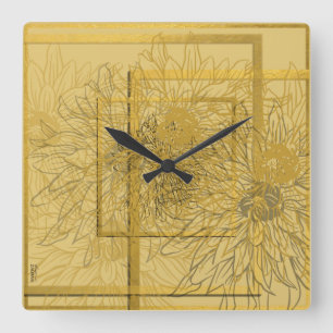 Reloj Cuadrado Dorado moderno Beige Abstract Floral