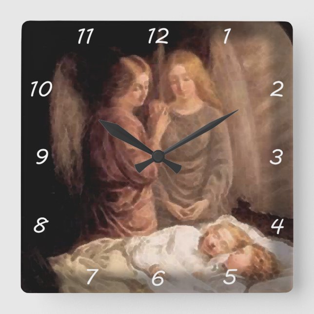 Reloj Cuadrado Dormir - Dos ángeles guardianes y niños (Anverso)