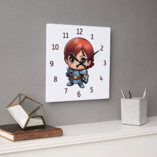 Reloj Cuadrado Dormitorio de fantasía para niños Comic Knight
