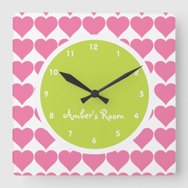 Reloj Cuadrado Dormitorio de la cal y del chica rosado de la (Anverso)