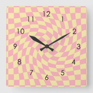 Reloj Cuadrado Dormitorio retro amarillo rosado de verificación d