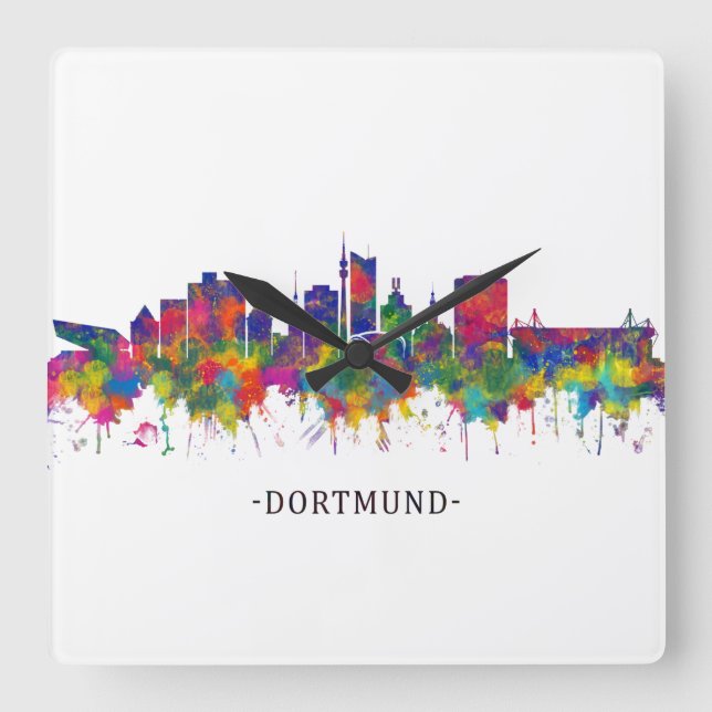 Reloj Cuadrado Dortmund Germany Skyline (Anverso)