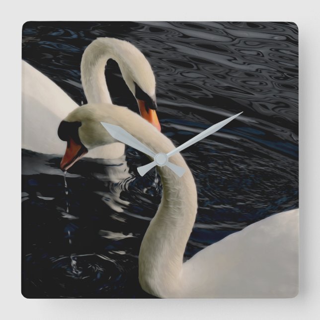Reloj Cuadrado Dos cisnes en el lago (Anverso)