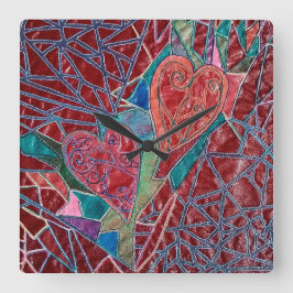 Reloj Cuadrado Dos corazones