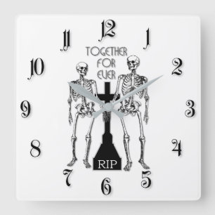 Reloj Cuadrado Dos esqueletos enamorados