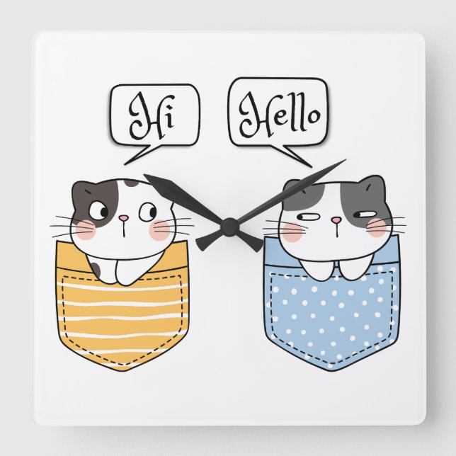Reloj Cuadrado dos gatos (Anverso)