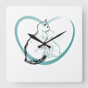 Reloj Cuadrado Dos Gatos Abrazándose