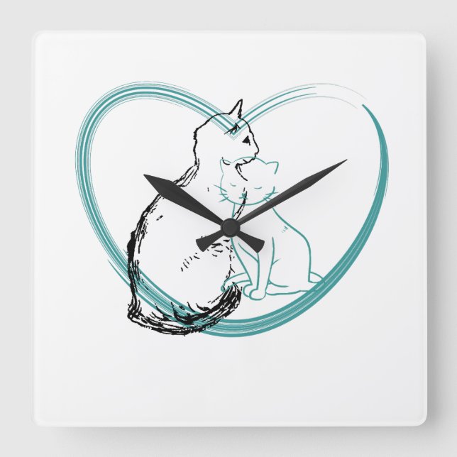 Reloj Cuadrado Dos Gatos Abrazándose (Anverso)