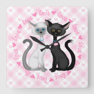 Reloj Cuadrado Dos gatos siameses mudos