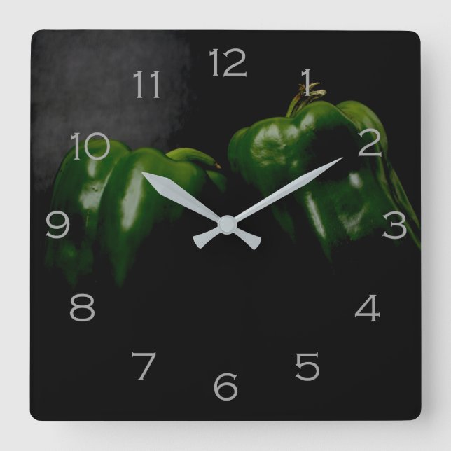 Reloj Cuadrado Dos números grises de Peppers verdes wcm (Anverso)