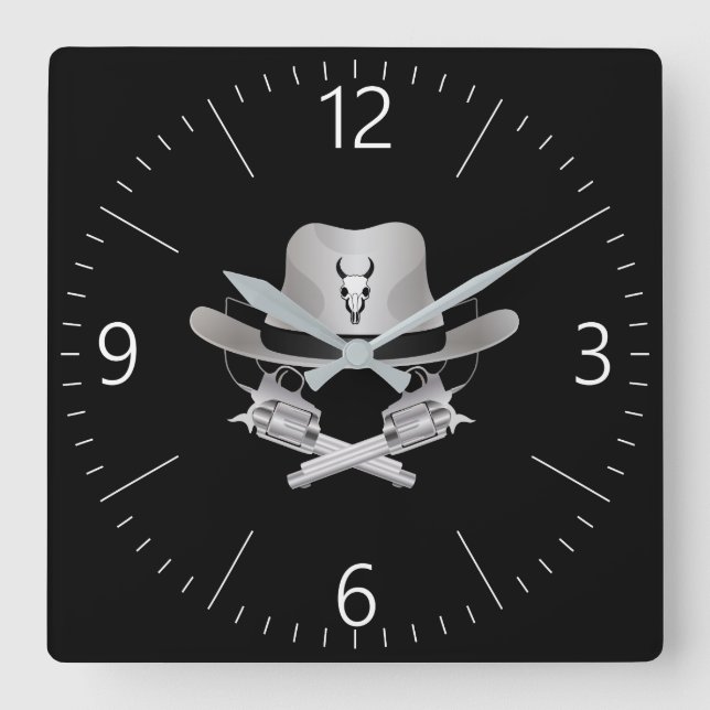 Reloj Cuadrado Dos pistolas cruzadas y gorra (Anverso)