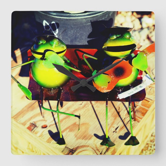 Reloj Cuadrado Dos ranas jugando banjo (Anverso)