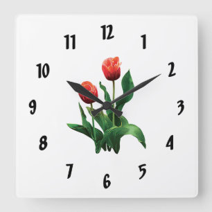 Reloj Cuadrado Dos tulipanes rojos