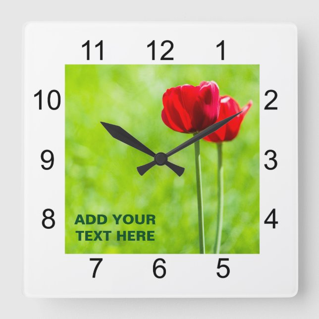 Reloj Cuadrado Dos tulipanes rojos (Anverso)