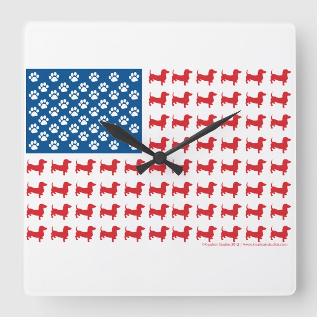Reloj Cuadrado Doxie-USA-FLAG-for-Darks (Anverso)