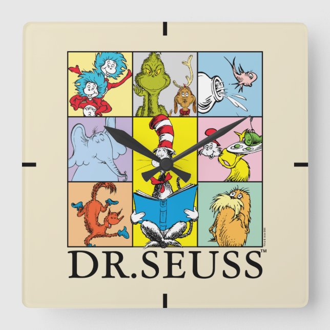 Reloj Cuadrado Dr. Seuss | Historietas Gráficas (Anverso)