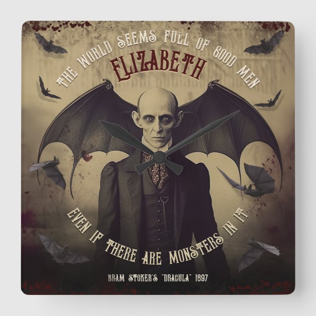 Reloj Cuadrado Dracula victoriana besa gótica (Anverso)