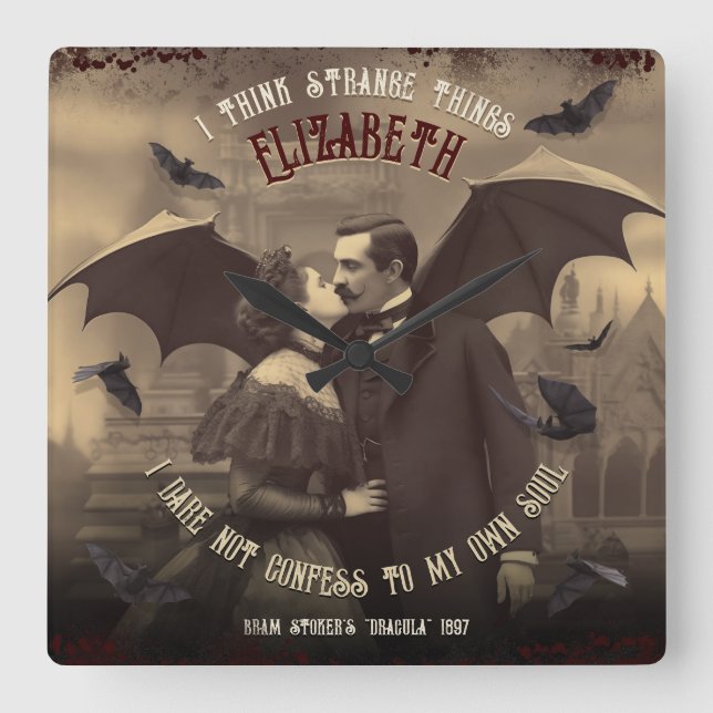 Reloj Cuadrado Dracula victoriana besa gótica (Anverso)