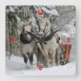 Reloj Cuadrado Draft Horses Pulling Sleigh