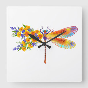 Reloj Cuadrado Dragón de flores amarillas