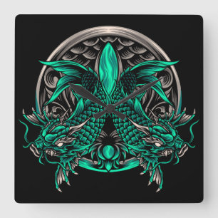 Reloj Cuadrado Dragon Koi Fish