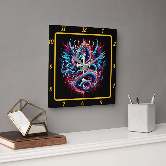 Reloj Cuadrado Dragón legendario y cruz sagrada (Oficina)