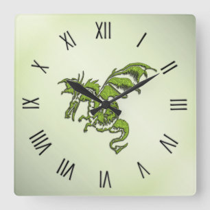 Reloj Cuadrado Dragón luchador verde
