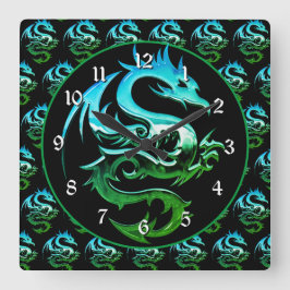 Reloj Cuadrado Dragón metálico verde