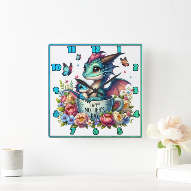 Reloj Cuadrado Dragon Mom: Pup, Flowers, the Mother's Day (Hogar)