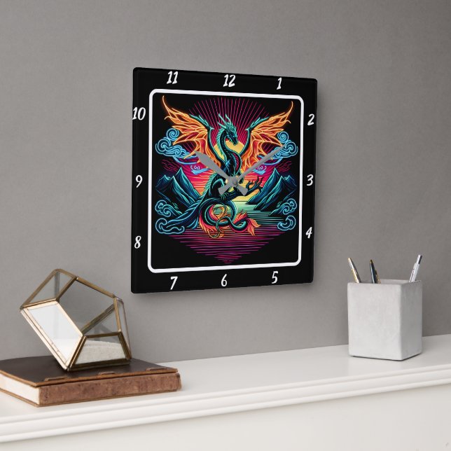 Reloj Cuadrado Dragón Neon (Oficina)