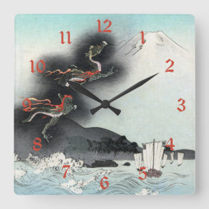 Reloj Cuadrado Dragón oceánico subiendo al monte Fuji HOKUSAI U