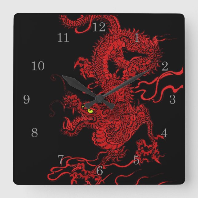 Reloj Cuadrado Dragón rojo (Anverso)